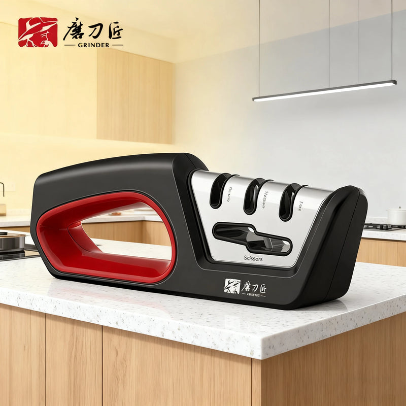 4-in-1 Knife & Scissors Sharpener, Professional Tool to Restore & Polish Blades, Ergonomic Non-Slip Grip, Kitchen Sharpening Kit