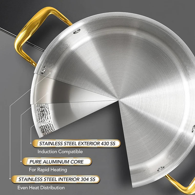 MICHELANGELO Non-stick Stock Pot with Lid  Luxury Hammered Stainless Steel 6 Quart Pot with Golden Handle Induction Stockpot