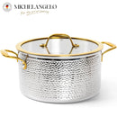 MICHELANGELO Non-stick Stock Pot with Lid  Luxury Hammered Stainless Steel 6 Quart Pot with Golden Handle Induction Stockpot