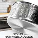 MICHELANGELO Non-stick Stock Pot with Lid  Luxury Hammered Stainless Steel 6 Quart Pot with Golden Handle Induction Stockpot