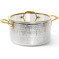 MICHELANGELO Non-stick Stock Pot with Lid  Luxury Hammered Stainless Steel 6 Quart Pot with Golden Handle Induction Stockpot
