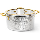 MICHELANGELO Non-stick Stock Pot with Lid  Luxury Hammered Stainless Steel 6 Quart Pot with Golden Handle Induction Stockpot
